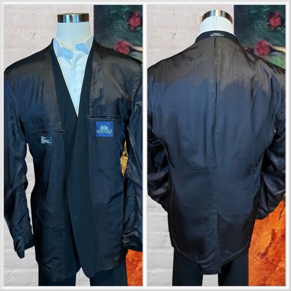 Stafford 46XL Solid Black Gold Tone Buttons Blazer Sport Coat Worsted Wool - Picture 7 of 15
